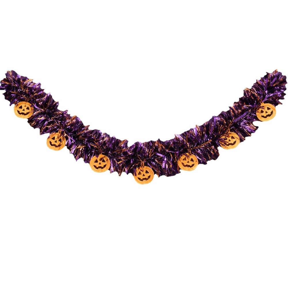 Halloween Tinsel Garland Purple Black Orange Pumpkin Hanging Decor Party 33 ft